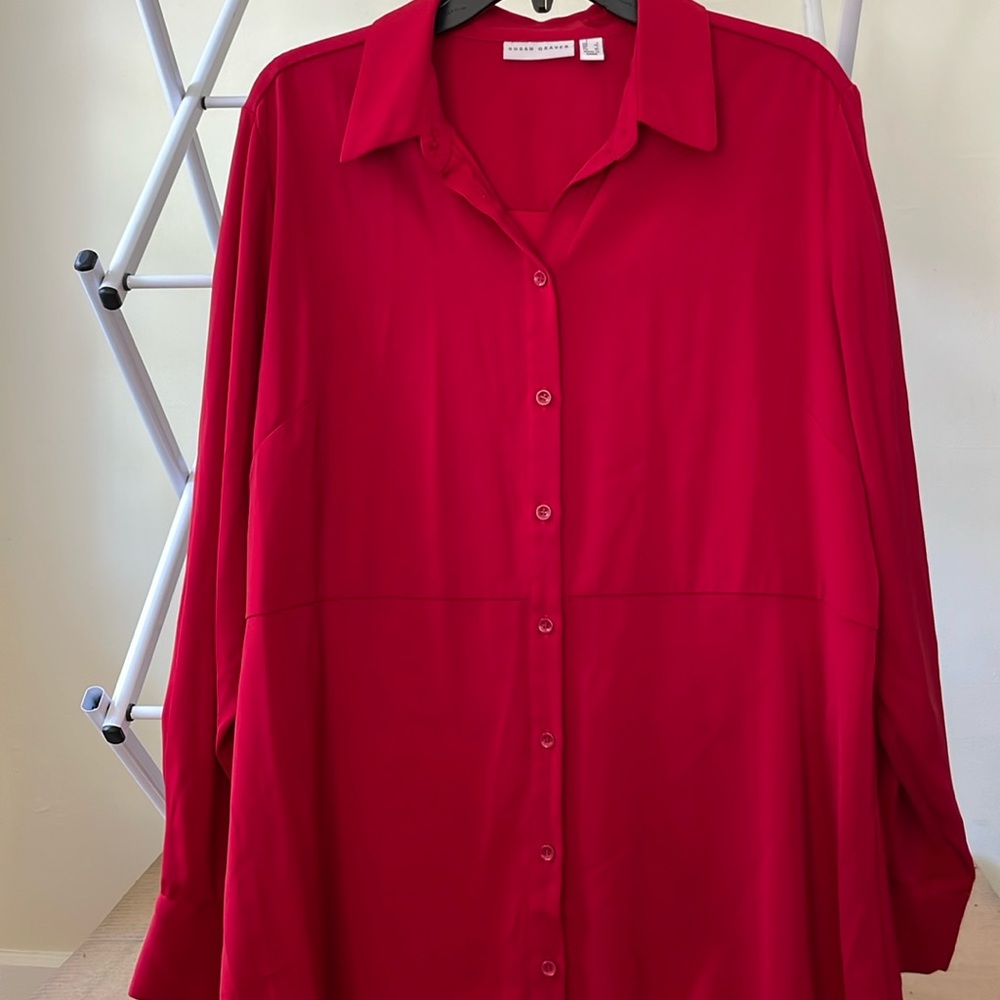 Large women’s button up blouse, Susan Graver, Red